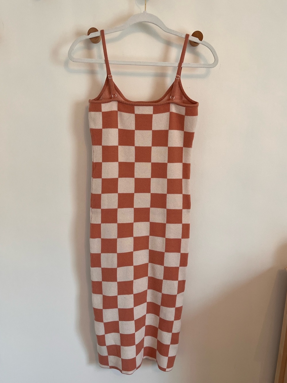 Spaghetti Strap Checkered Knit Dress - Mauve & Cream - Picture 2 of 3